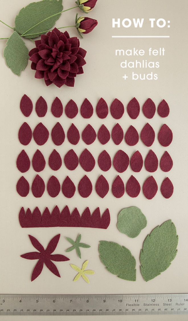 All the petals you'll need to make the most gorgeous felt dahlia flowers!