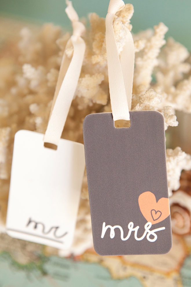 Adorable free printable Mr and Mrs, shrinky dink luggage tags!