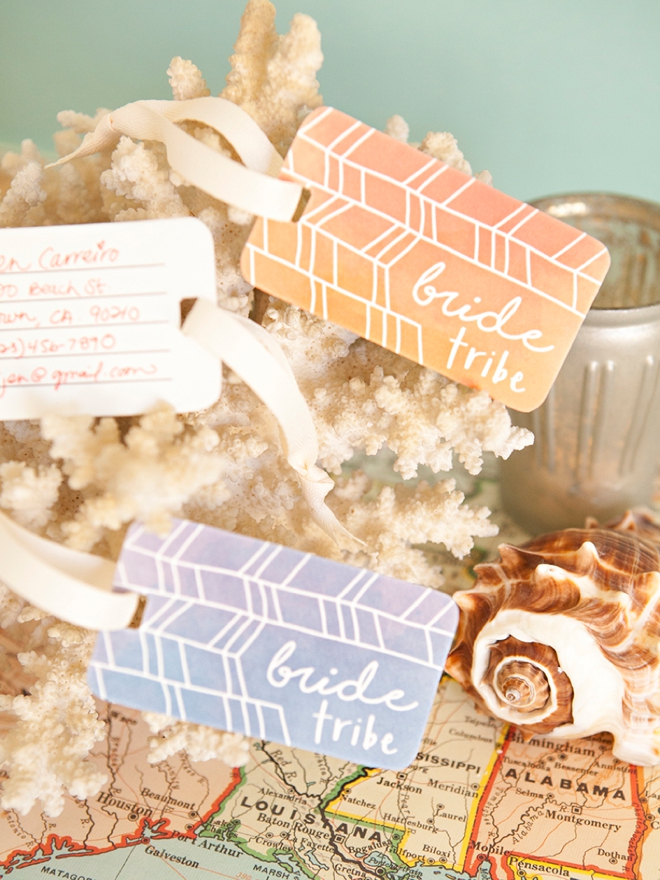 Adorable free printable Bride Tribe, shrinky dink luggage tags!