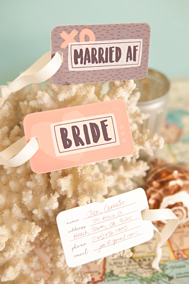 Adorable free printable Married AF, shrinky dink luggage tags!