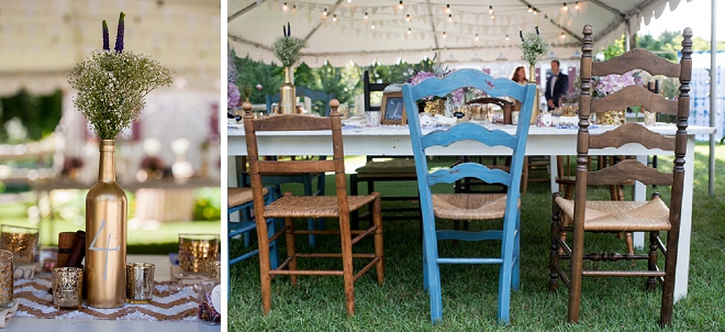 Loving this couple's collection of gorgeous vintage chairs for their backyard reception!