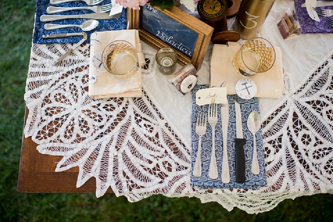 Crushing on this backyard wedding's table settings and handmade napkins by the Bride!