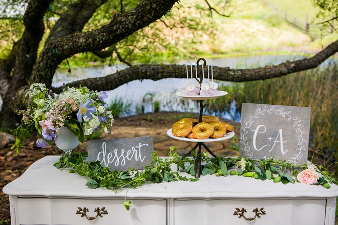 We love the styled dessert bar at this gorgeous engagement session!