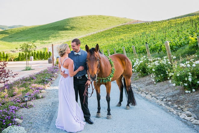 We're swooning over this romantic mountainside engagement session featuring their horse!