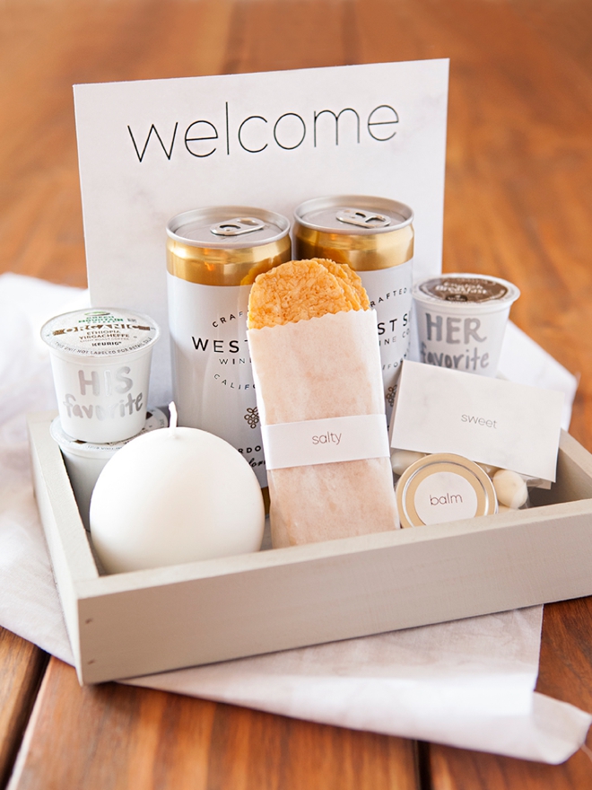 How to make the most darling modern wedding, hotel welcome gifts!
