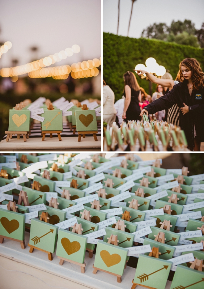 We're swooning over these gorgeous handmade escort cards at this gorgeous Palm Springs wedding!