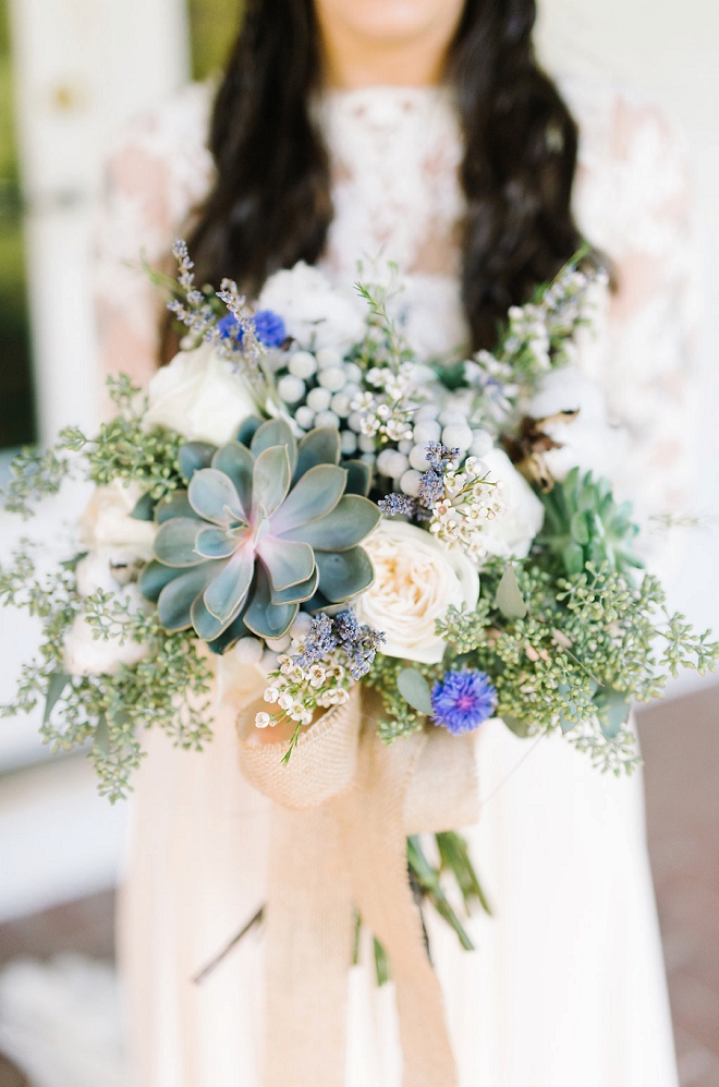We're crushing on this dreamy Bride and her succulent boho bouquet!!