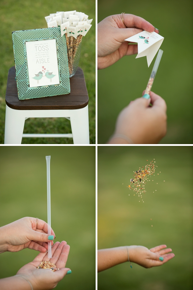 This is the most darling idea for a bird seed toss at your wedding ceremony, with free printables!