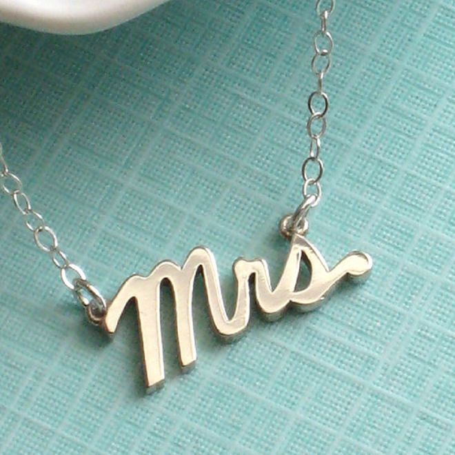 We LOVE this darling Mrs necklace! Perfect to show off your new status on the big day and after!