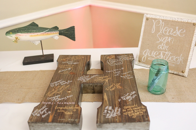 Love this couple's rustic and DIY guest book initial!