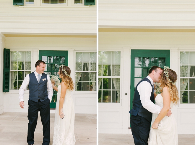 We're crushing on the Bride and Groom's first look! So Sweet!