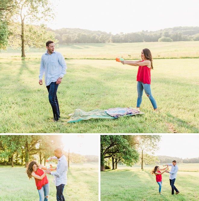A watergun fight and an engagement session?! LOVE!