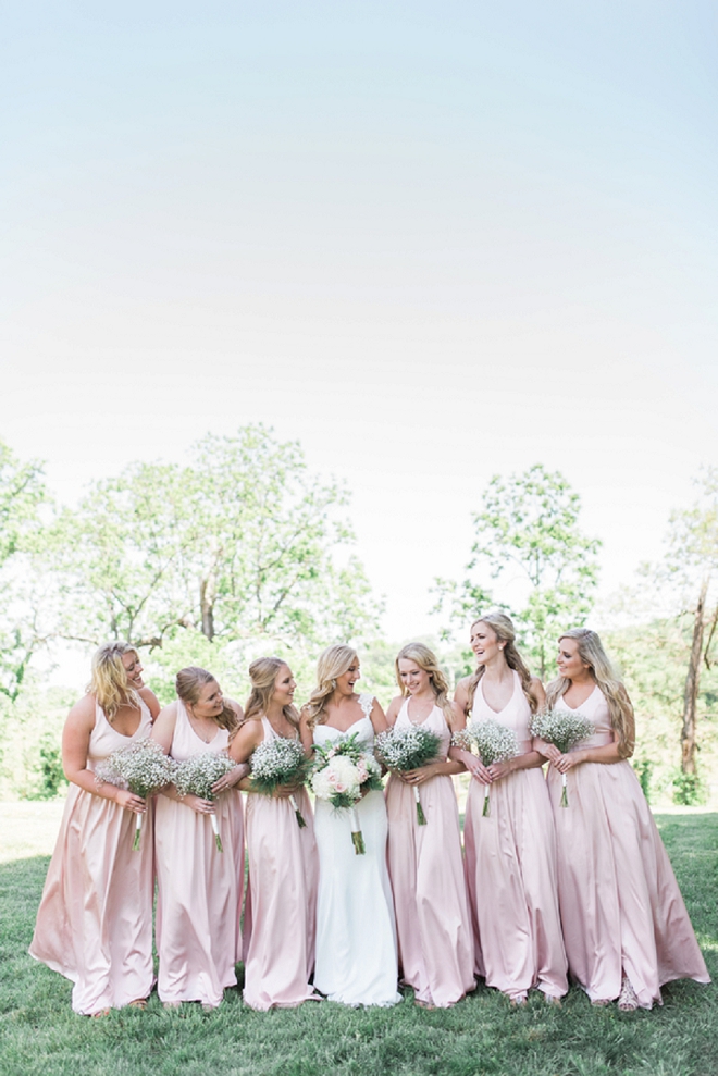 Great shot of the Bride and her blush Bridesmaids before the ceremony!