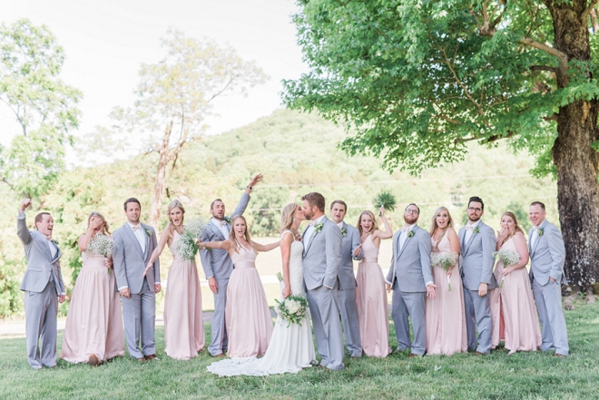 We love this gorgeous and fun blush and grey wedding party!