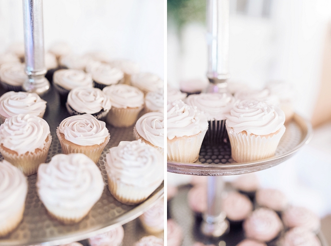 How gorgeous is this couple's stunning blush cut cake and cupcake bar?! LOVE!