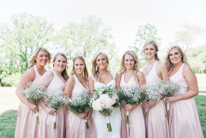 Great shot of the Bride and her blush Bridesmaids before the ceremony!