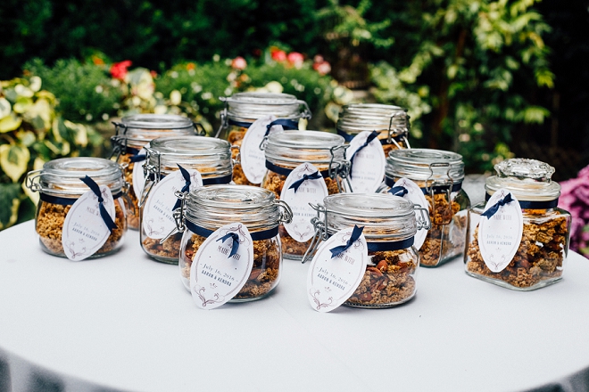 Loving the homemade granola favors at this stunning backyard wedding!