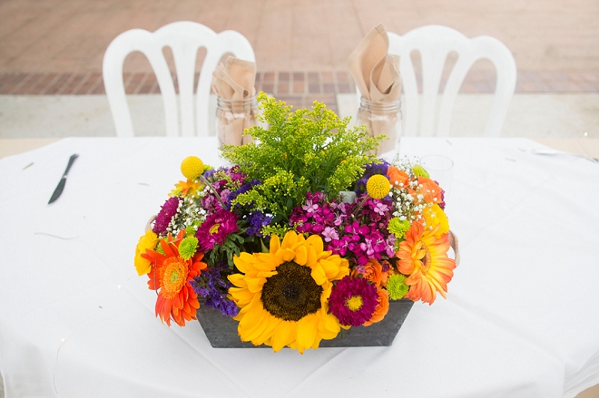 We love the rustic wooden centerpieces at this stunning fall wedding!
