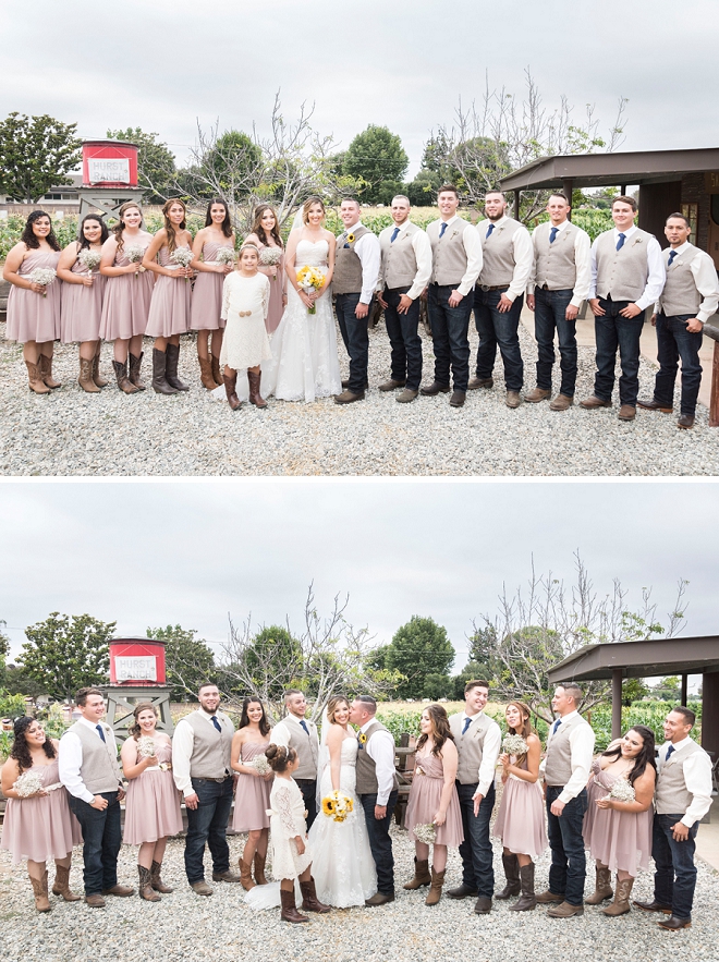 Cute snap of this darling couple's rustic wedding and wedding party!