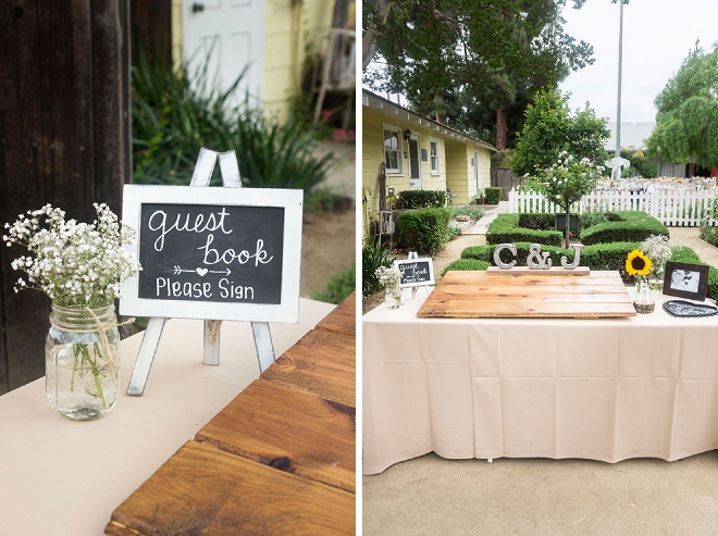 We're in LOVE with this couple's wood guest book!