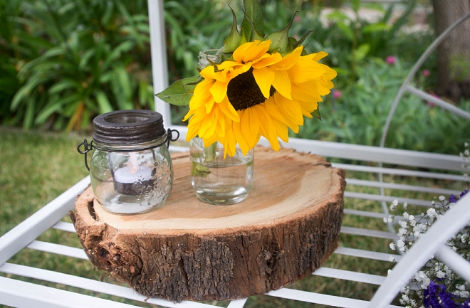 We love the rustic wooden centerpieces at this stunning fall wedding!