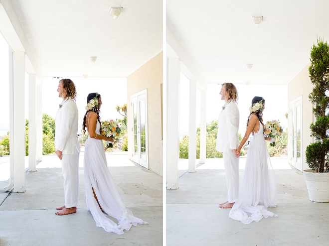 We're swooning over this boho couple's darling first look. So sweet!