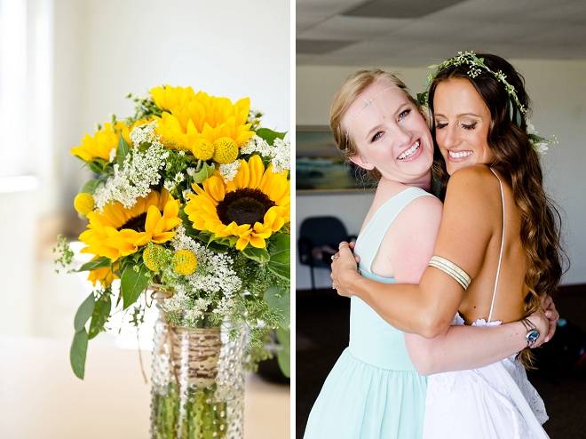 We're loving this boho Bride and her gorgeous sunflower wedding bouquet!