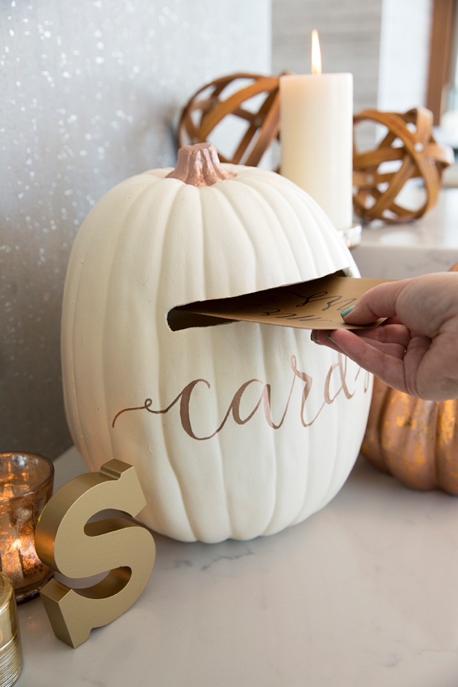 Learn how to turn a foam pumpkin into the most perfect fall wedding card box!
