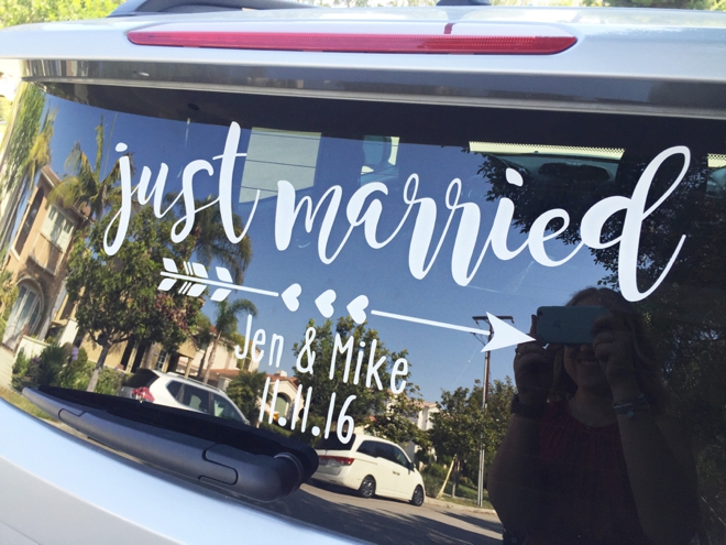 DIY Just Married Car Window Cling Sign!
