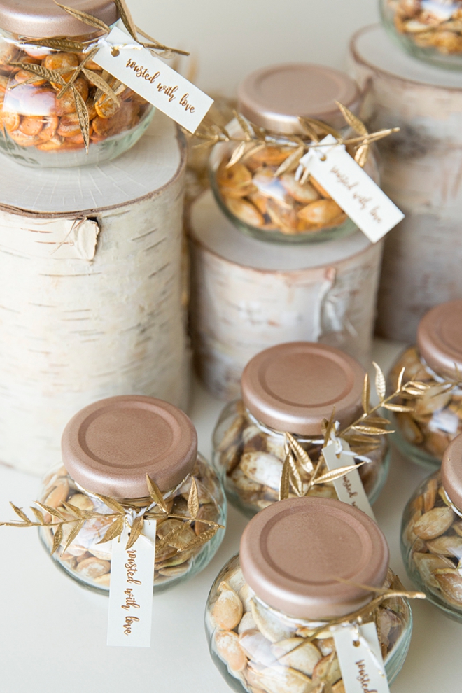 Learn how to roast and package your own pumpkin seeds, perfect for a fall wedding!