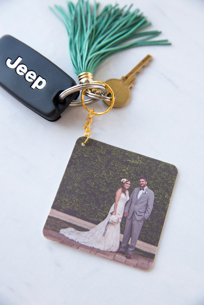 Learn how to make the most adorable wedding photo shrinky-dink keychains!