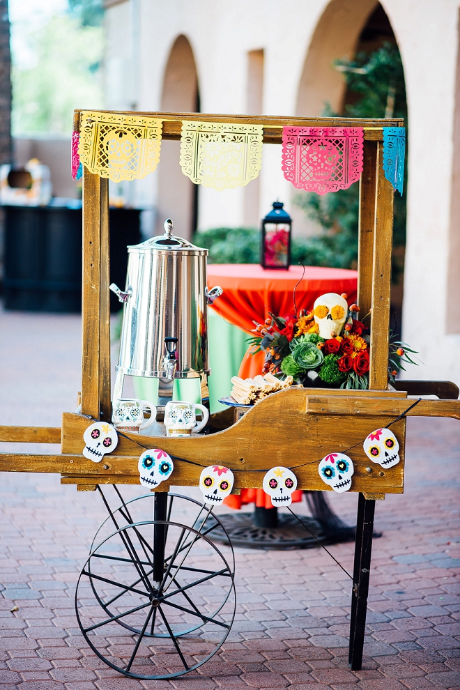 How darling is this churro bar cart at this stunning Day of the Dead styled wedding? Love!