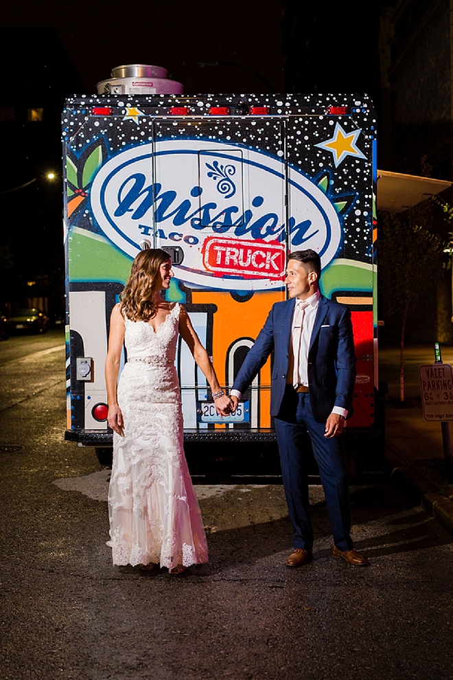 We love that this wedding ended with a taco food truck!