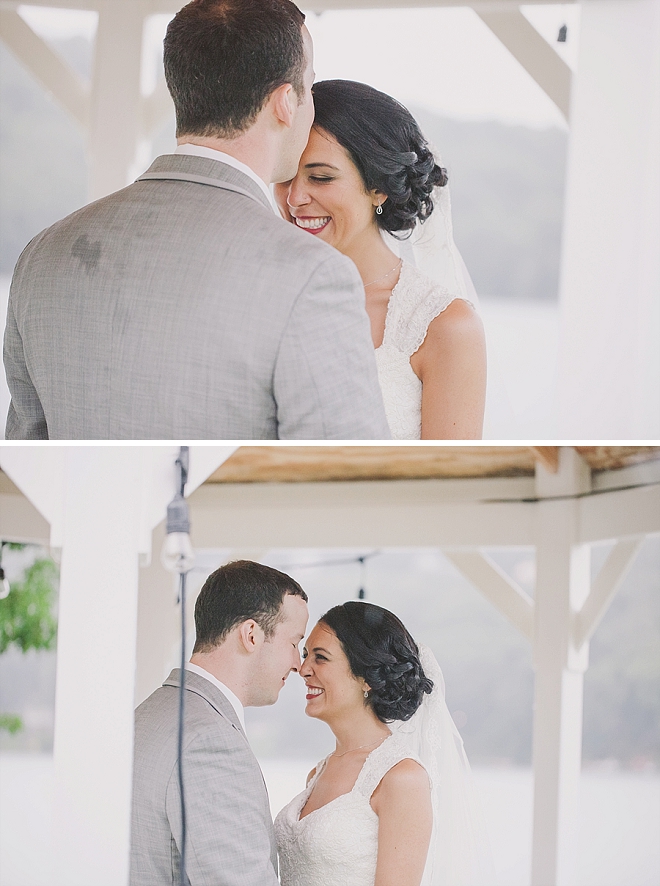 We love this super romantic first look in the lakeside gazebo!