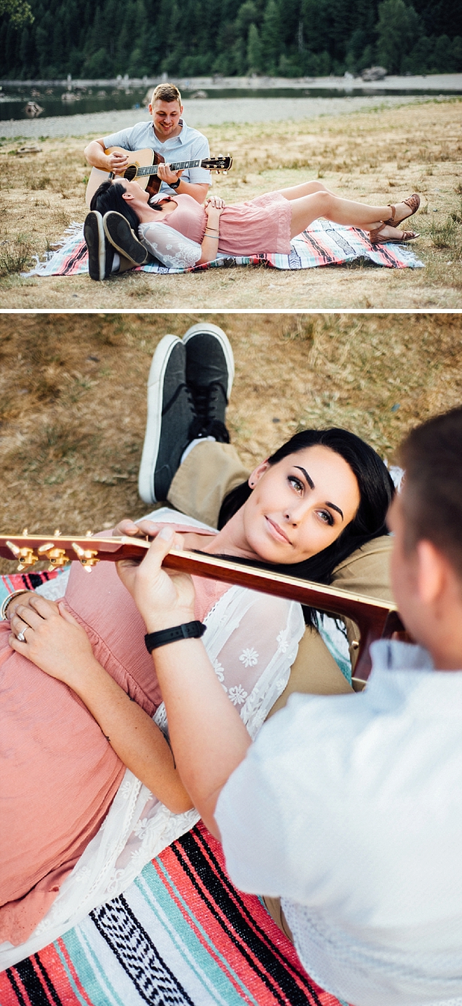 How sweet is this lakeside engagement sesh with her Fiance playing the guitar?! Swoon!