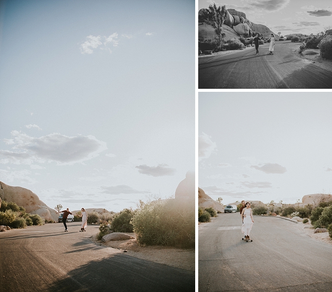 What a fun couple?! Skateboarding through the Joshua Tree National Park for their engagement session!? LOVE!