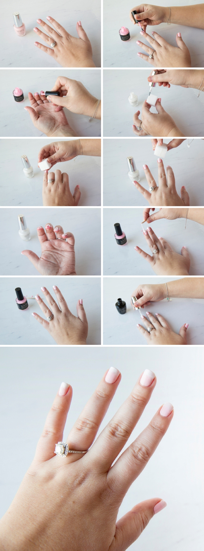 Learn how to create a soft pink ombre for your bridal manicure!