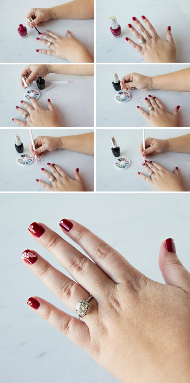 Learn how to embellish your signature wedding color for your bridal manicure!