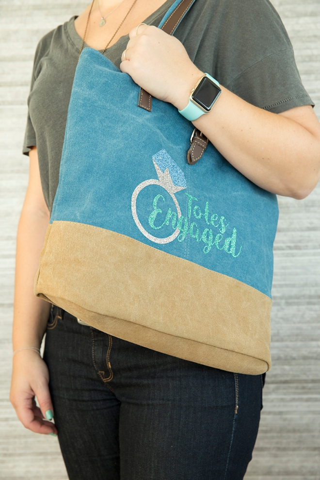 Make your own iron-on Totes Engaged tote bag using our free SVG file!