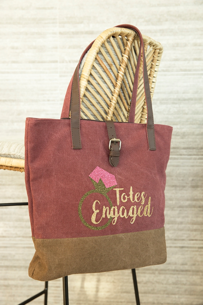 Make your own iron-on Totes Engaged tote bag using our free SVG file!