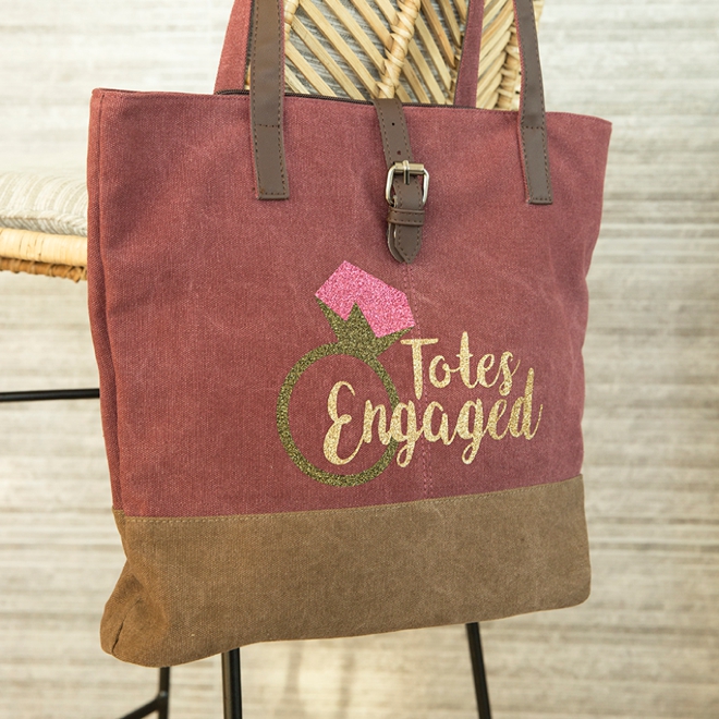 Make your own iron-on Totes Engaged tote bag using our free SVG file!
