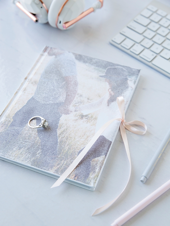 Transfer a photo onto the front of a blank journal for the cutest wedding keepsake!