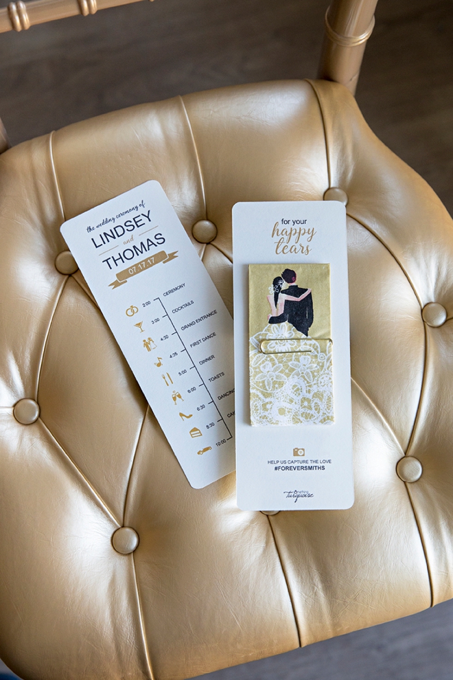 Edit and print your own timeline wedding programs with a cute wedding tissue added to the back!