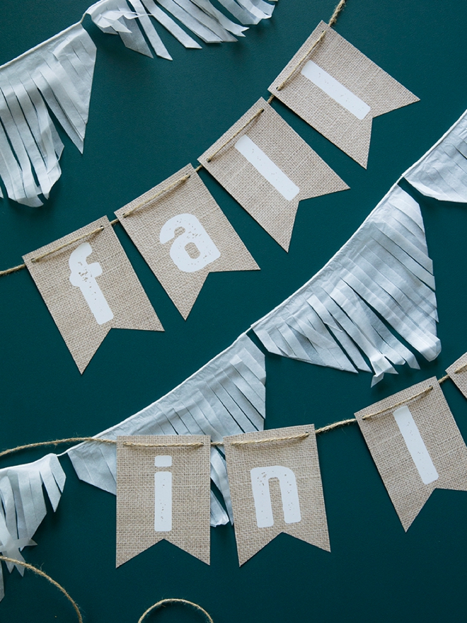 Free printable burlap alphabet banner, make it say whatever you want!