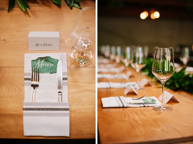How gorgeous is this reception table with greenery, DIY menus and food truck?! We're in LOVE!