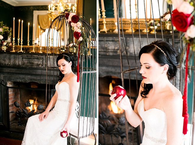 How darling is this apple place card at this gorgeous Snow White styled wedding?! LOVE!