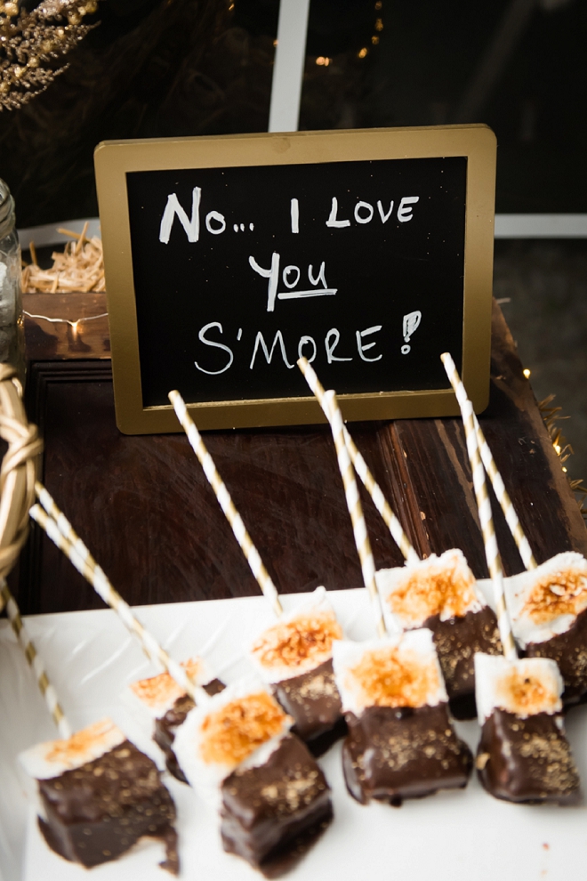 Cute smore dessert bar at this couple's darling reception!