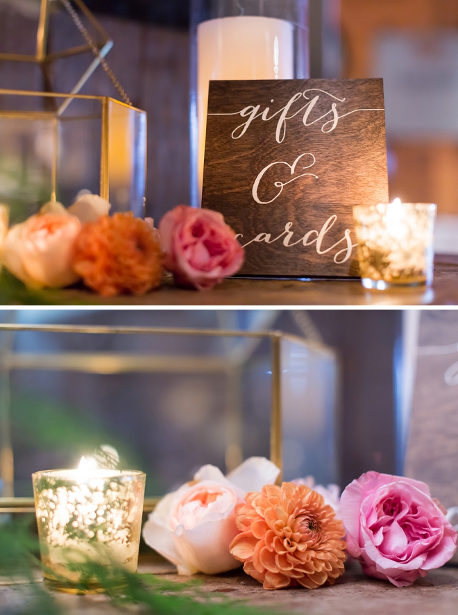 We're loving this couple's wooden calligraphy signs at their reception!