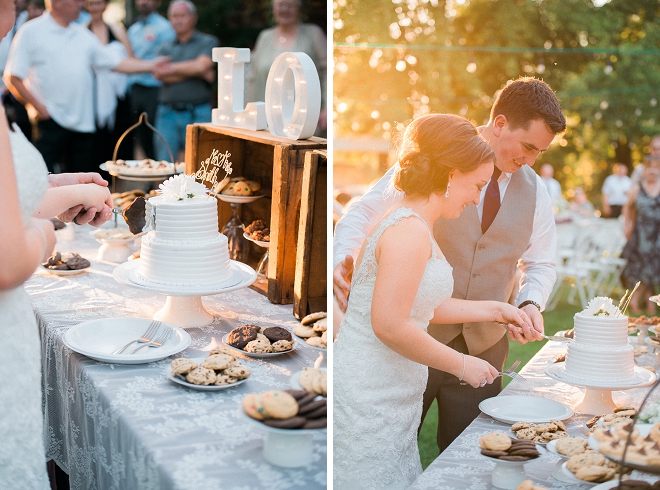 The new Mr. and Mrs. cutting the cake!