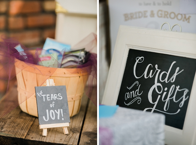 We love all of this couple's handmade wedding signs at their outdoor wedding!